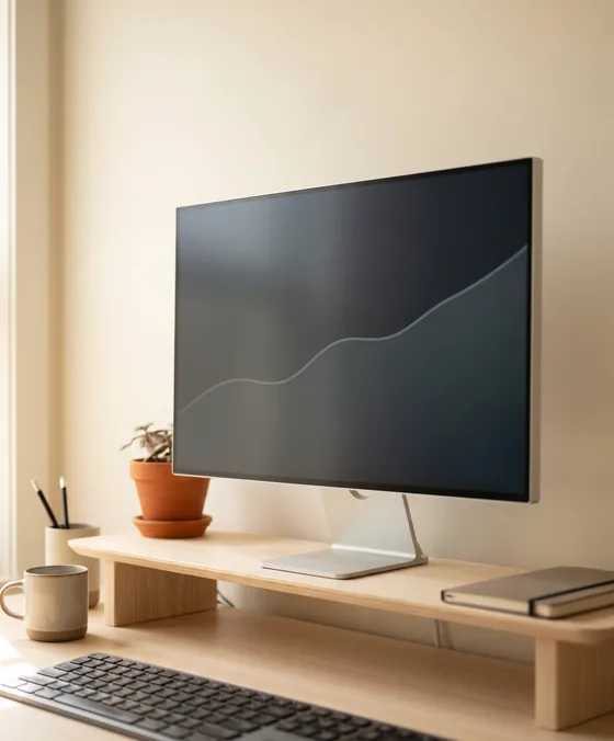 A desk with a monitor showing a running chart